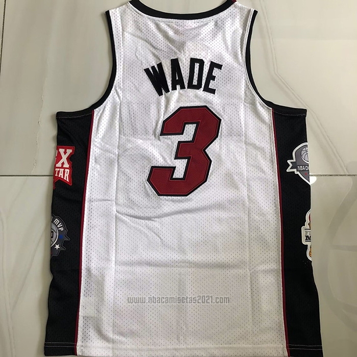 Camiseta Miami Heat Dwyane Wade #3 Mitchell & Ness 2003-19 Blanco